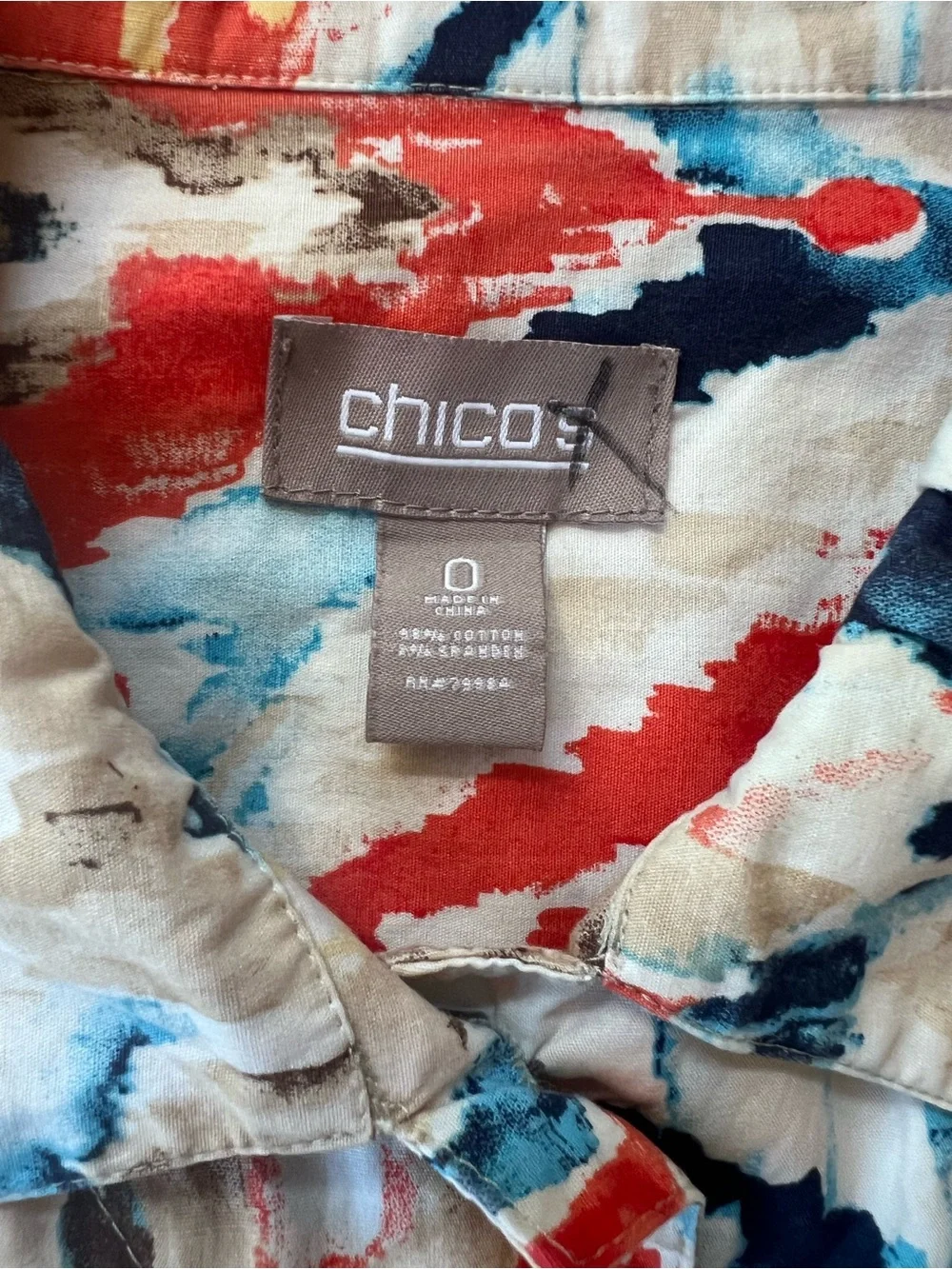 Chico's Multicolor Abstract Print Jean Jacket — Red, Blue & Yellow